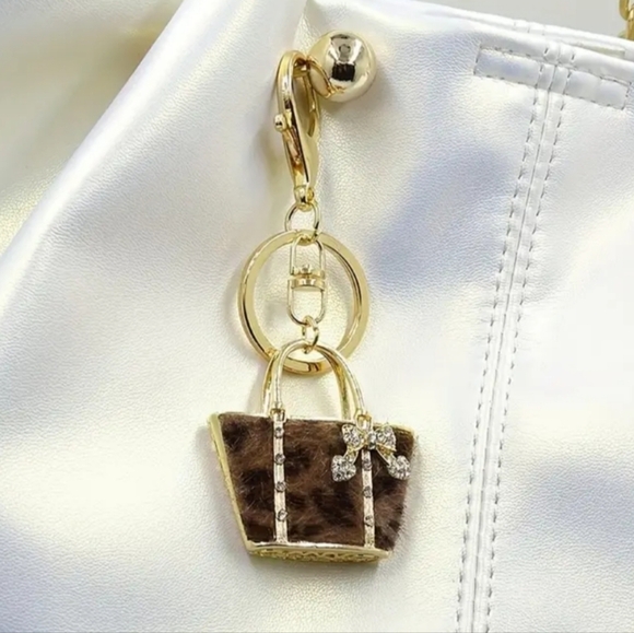 Accessories - Rhinestone Faux Fur Bag Charm Accessory